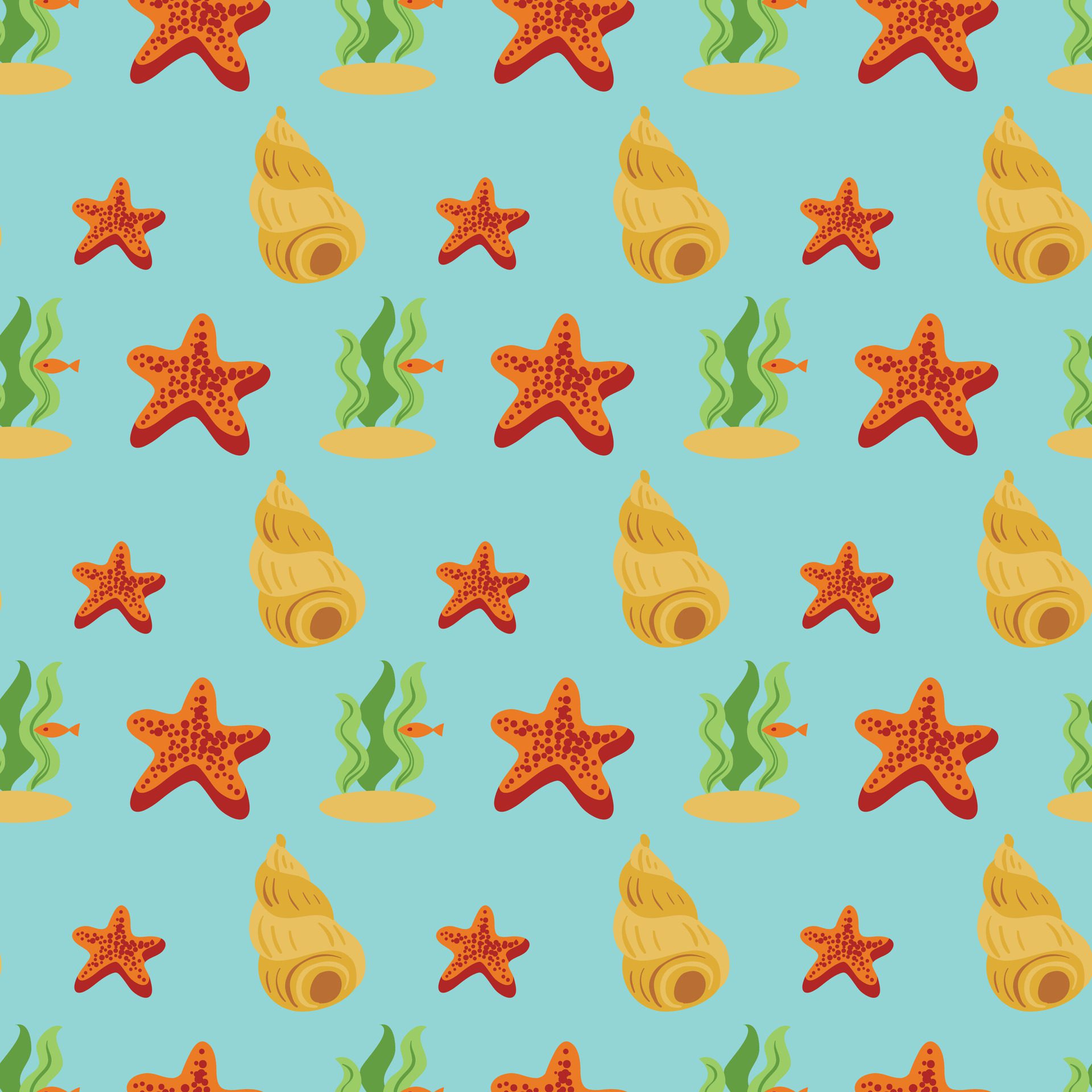 Spiral snail shells and starfish seamless beach pattern Free Vector