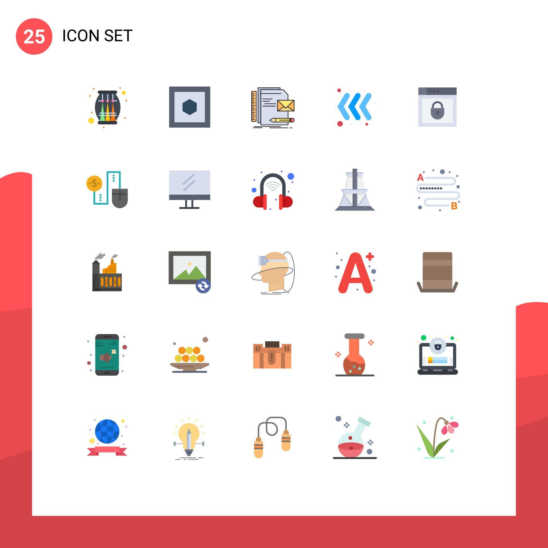 Modern Set of 25 Flat Colors Pictograph of shield internet company left arrow Editable Vector Design Elements Stock Free