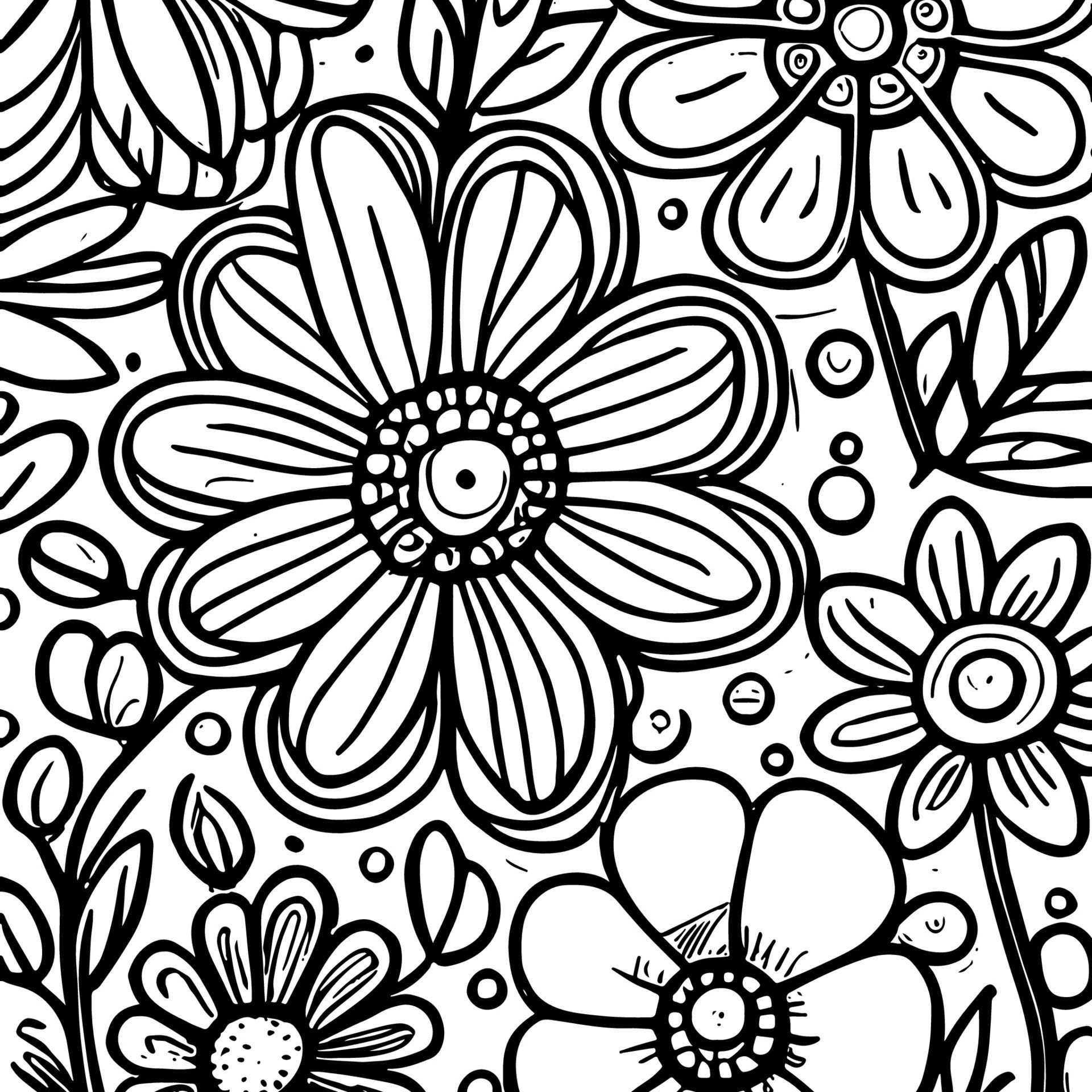 Abstract Black And White Monochromatic Hand-drawn Flowers Texture Pattern Doodle Vector Illustration Free Vector