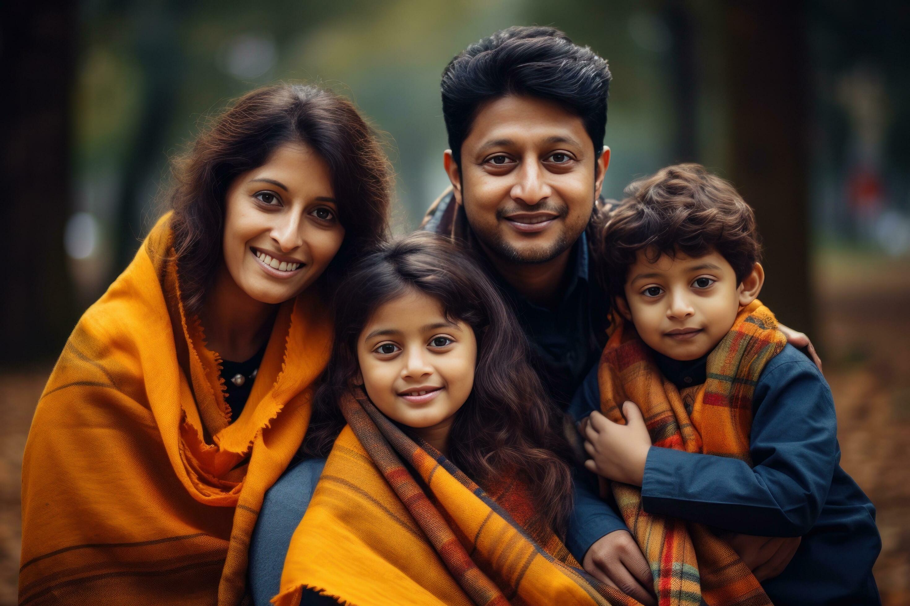 Indian a family holding children in their arms in a park Stock Free