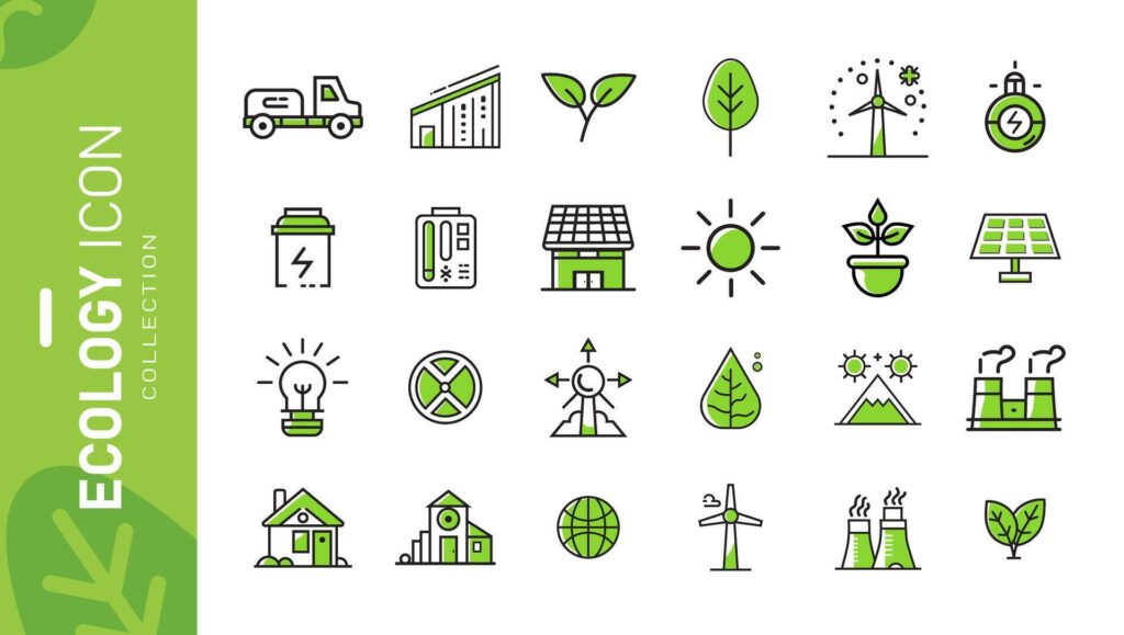 Green Ecology icon set related to ecology and nature Stock Free