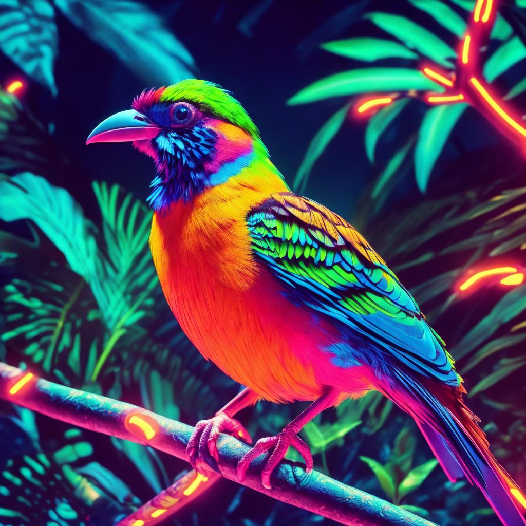 Vibrant tropical bird, glowing by @ai_generated