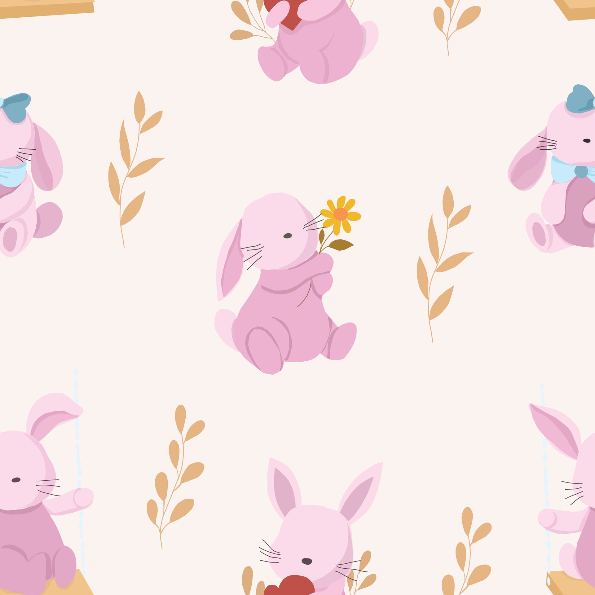 Cute Pink Rabbit Cartoon Seamless Pattern Free Vector