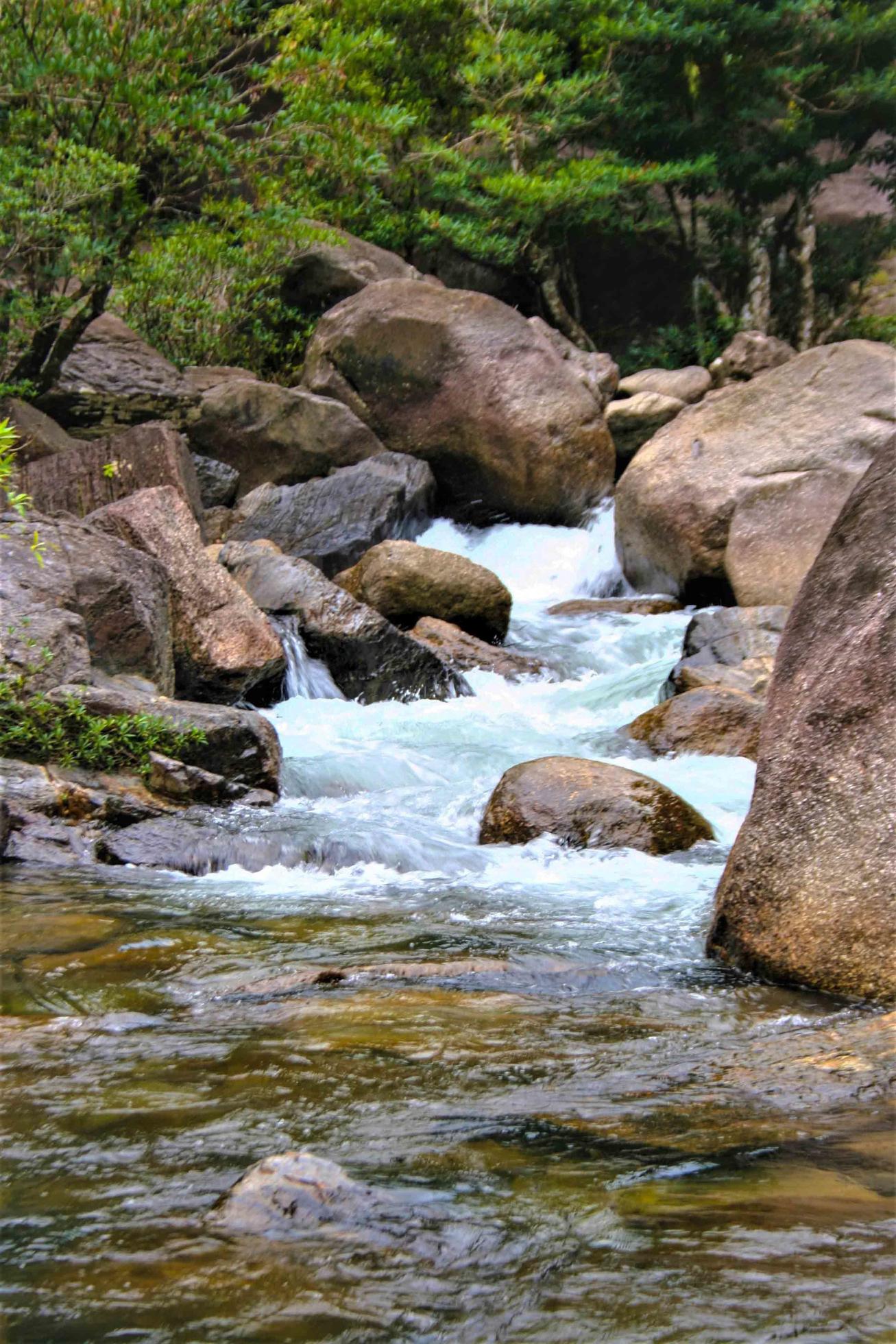 Big stone rock and waterfall beauty nature in south Thailand 2 Stock Free