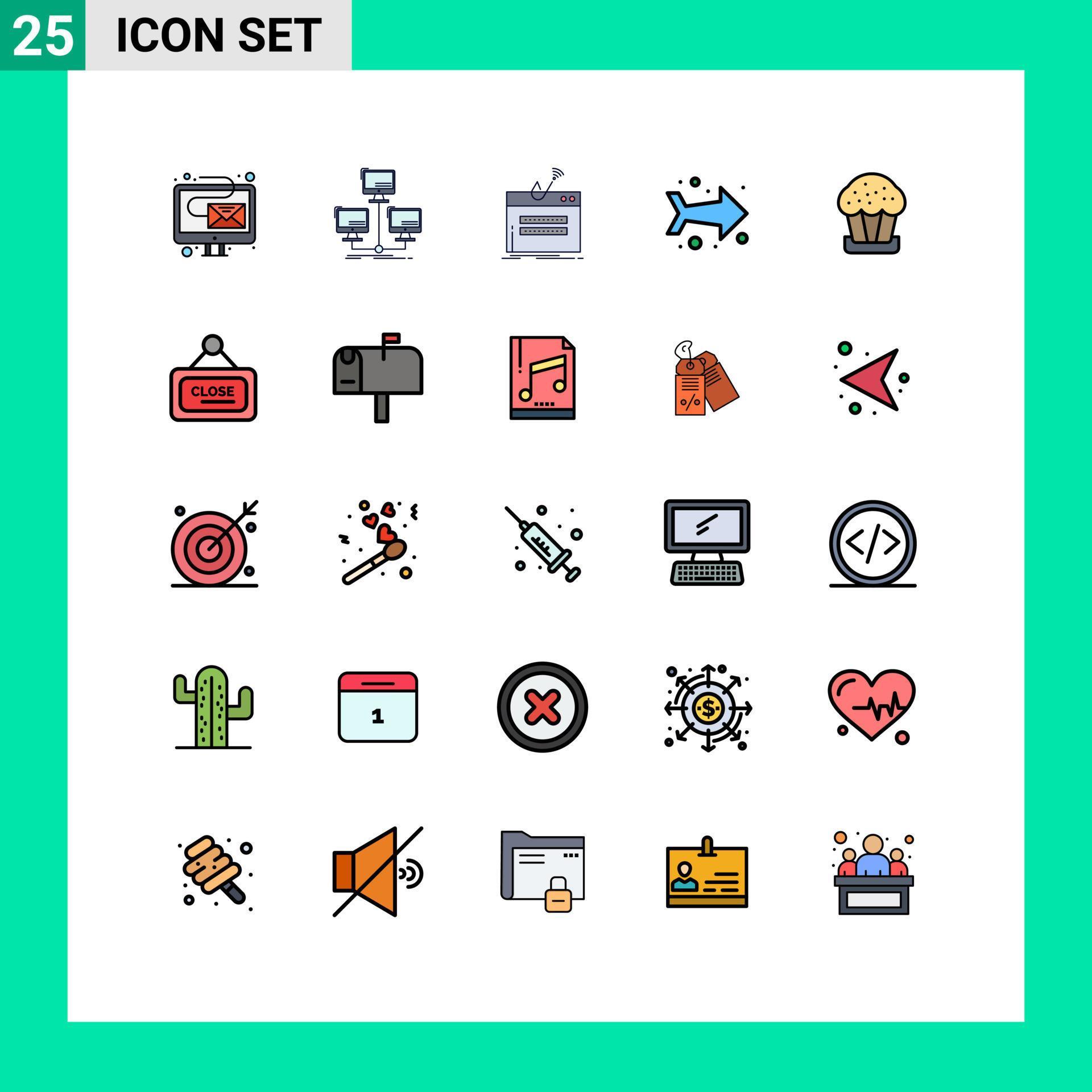 Set of 25 Modern UI Icons Symbols Signs for cake left computer arrow password Editable Vector Design Elements Stock Free