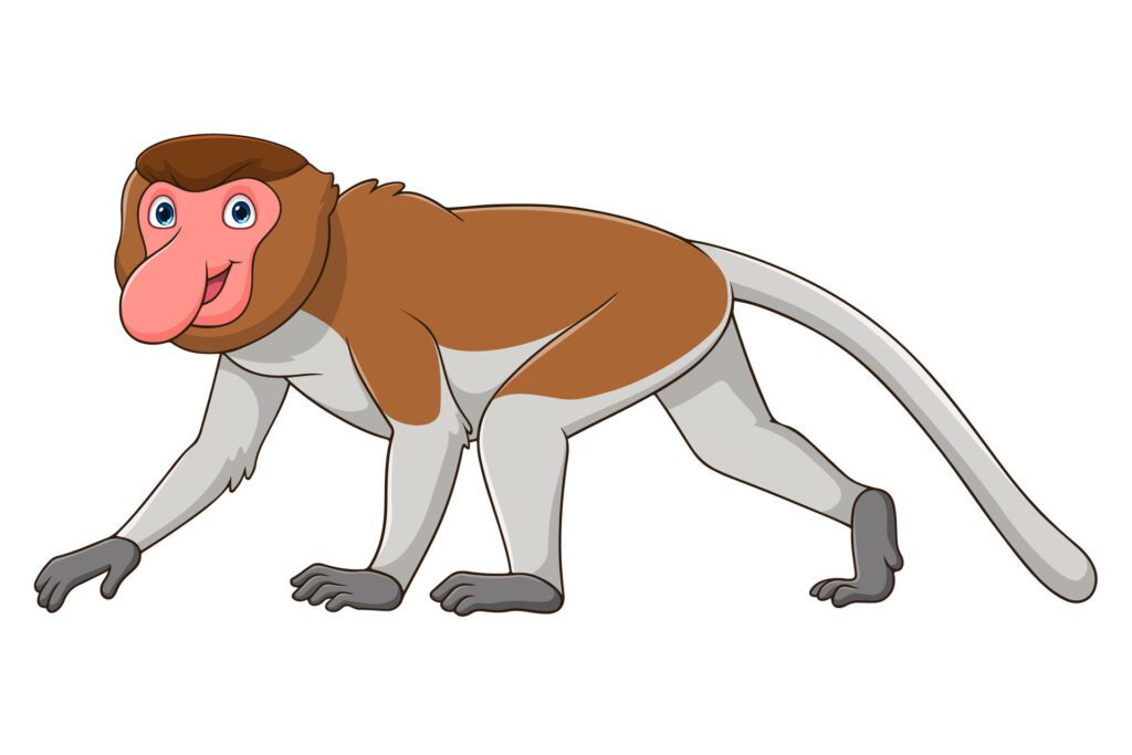 Cartoon Proboscis monkey on white background Free Vector