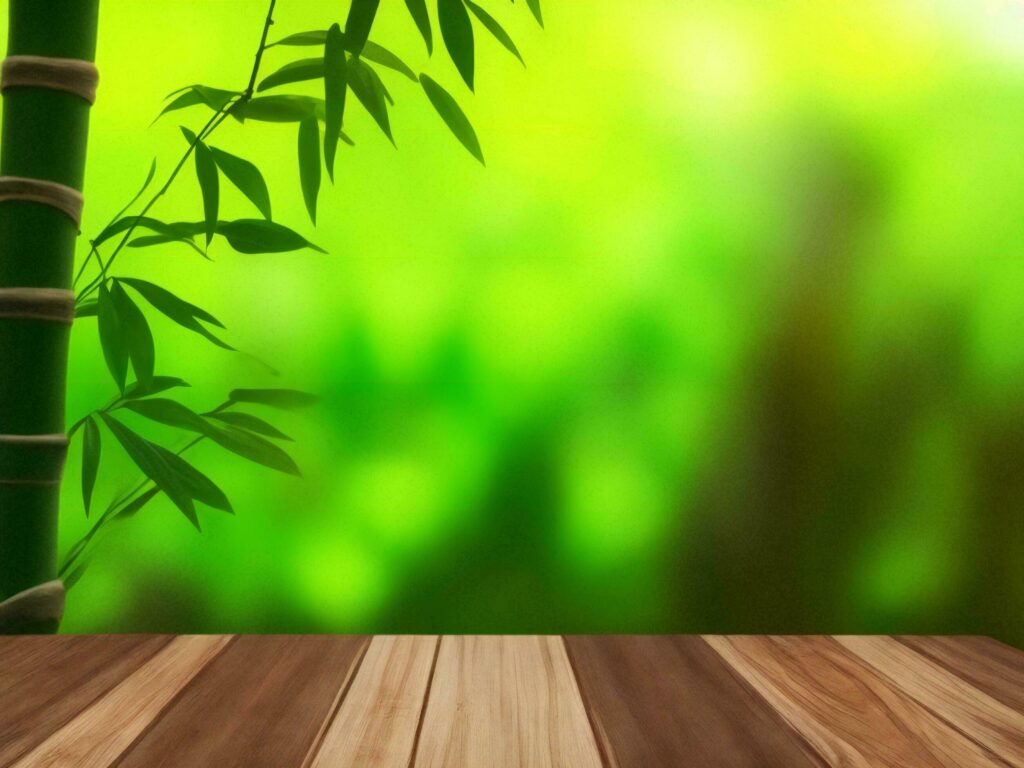 Wooden table on bamboo plant background ai generated Stock Free