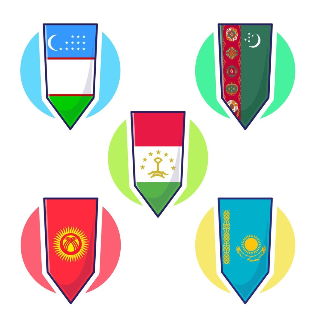 Set of Central Asian countries flag icon mascot collection illustration Stock Free