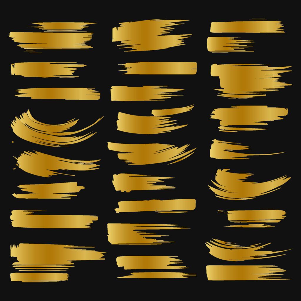 Collection of golden paint strokes to make a background for your design, golden hot foil, gold leaf Free Vector