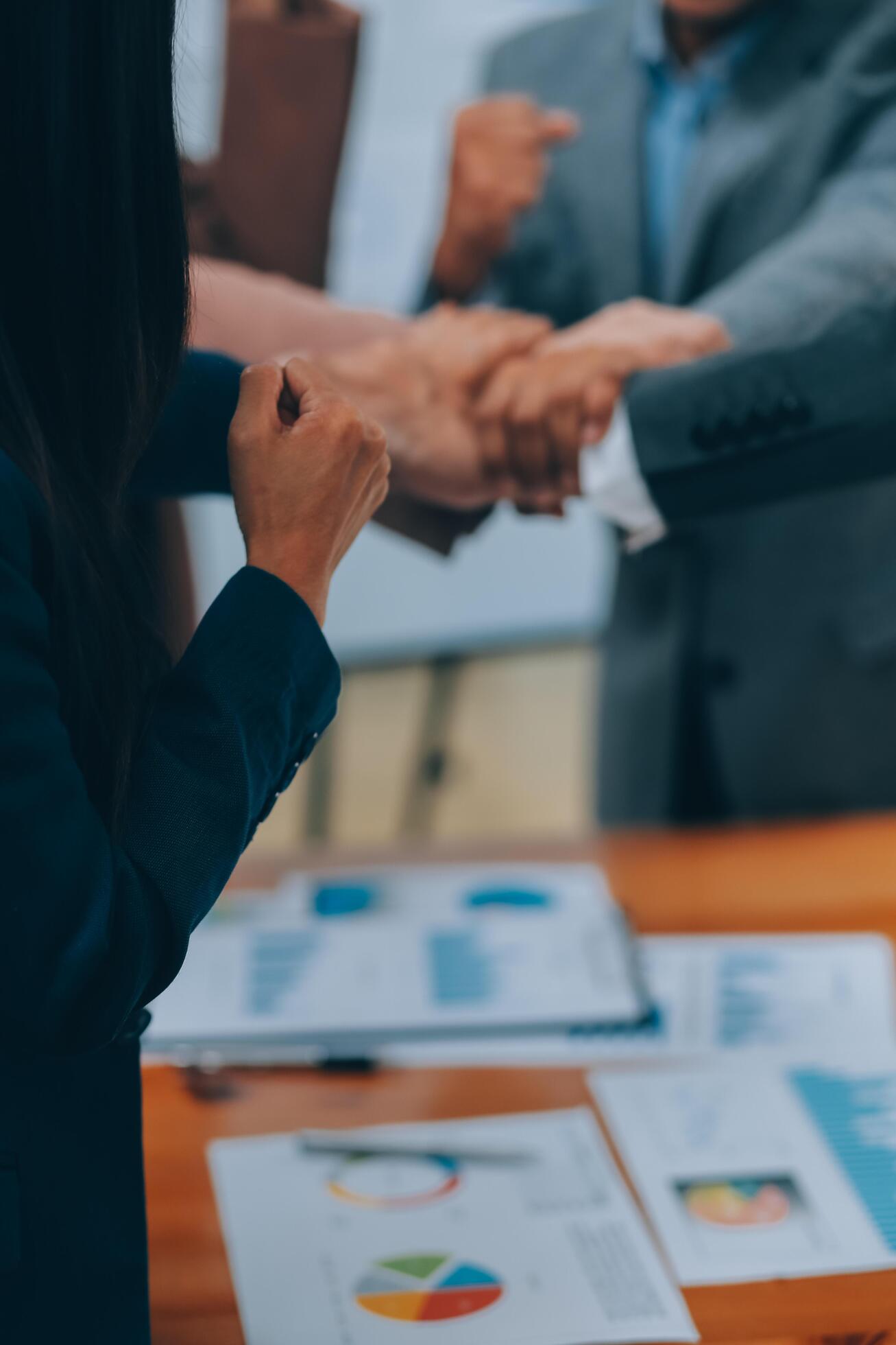 Business people join hand together during their meeting Stock Free