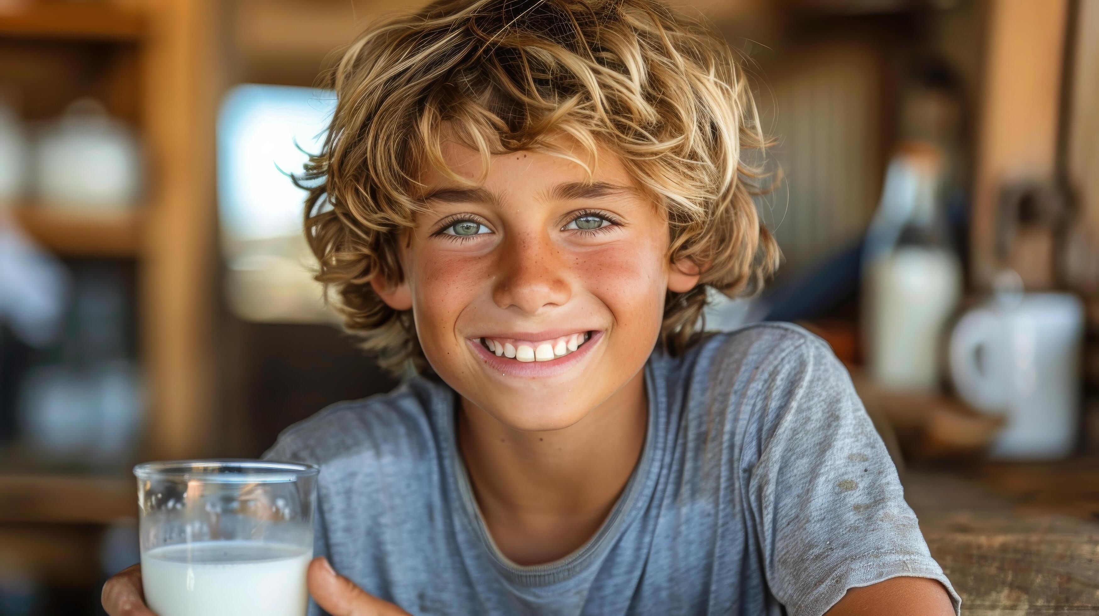 Young Boy Holding Glass of Milk Stock Free