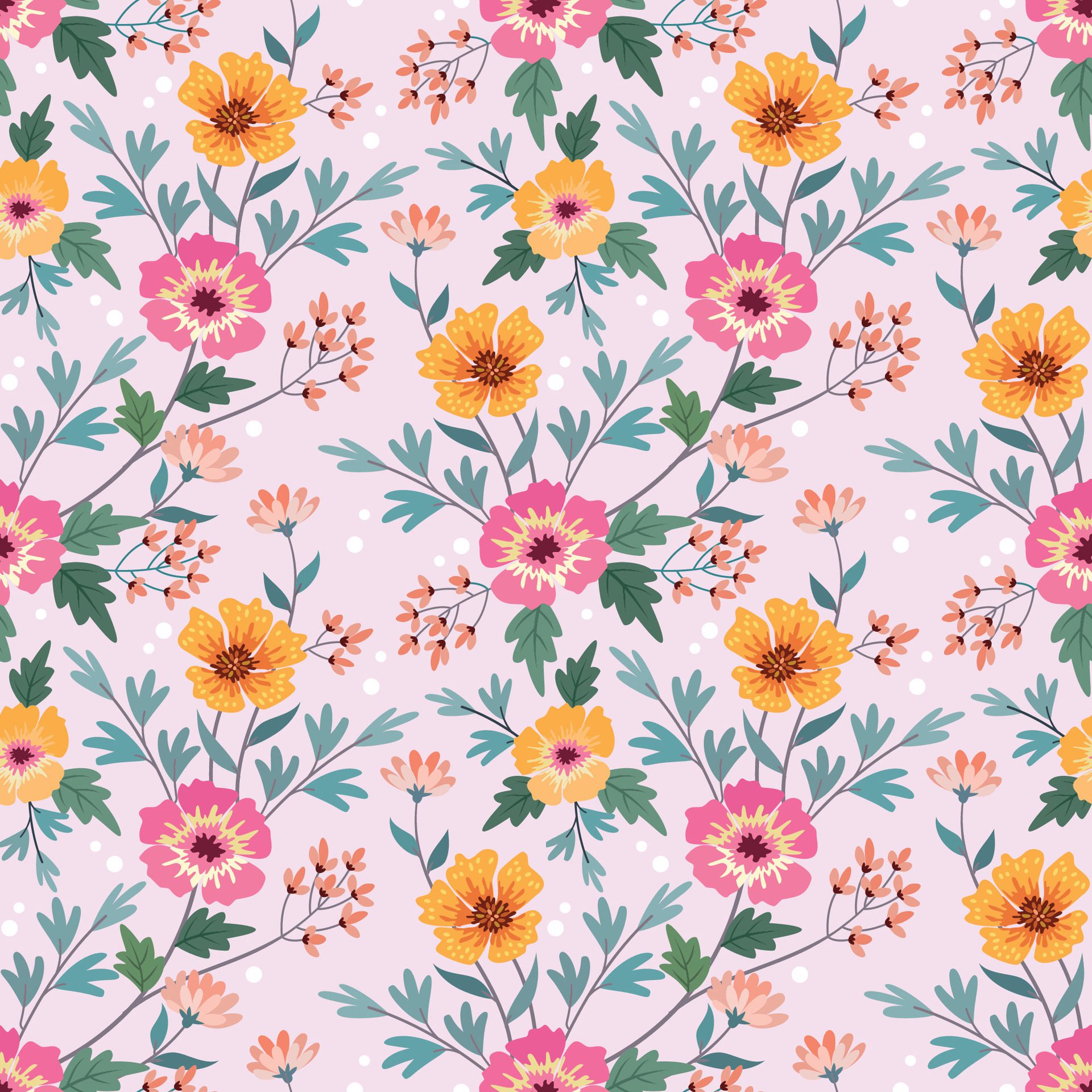 Colorful hand draw flowers seamless pattern. Free Vector