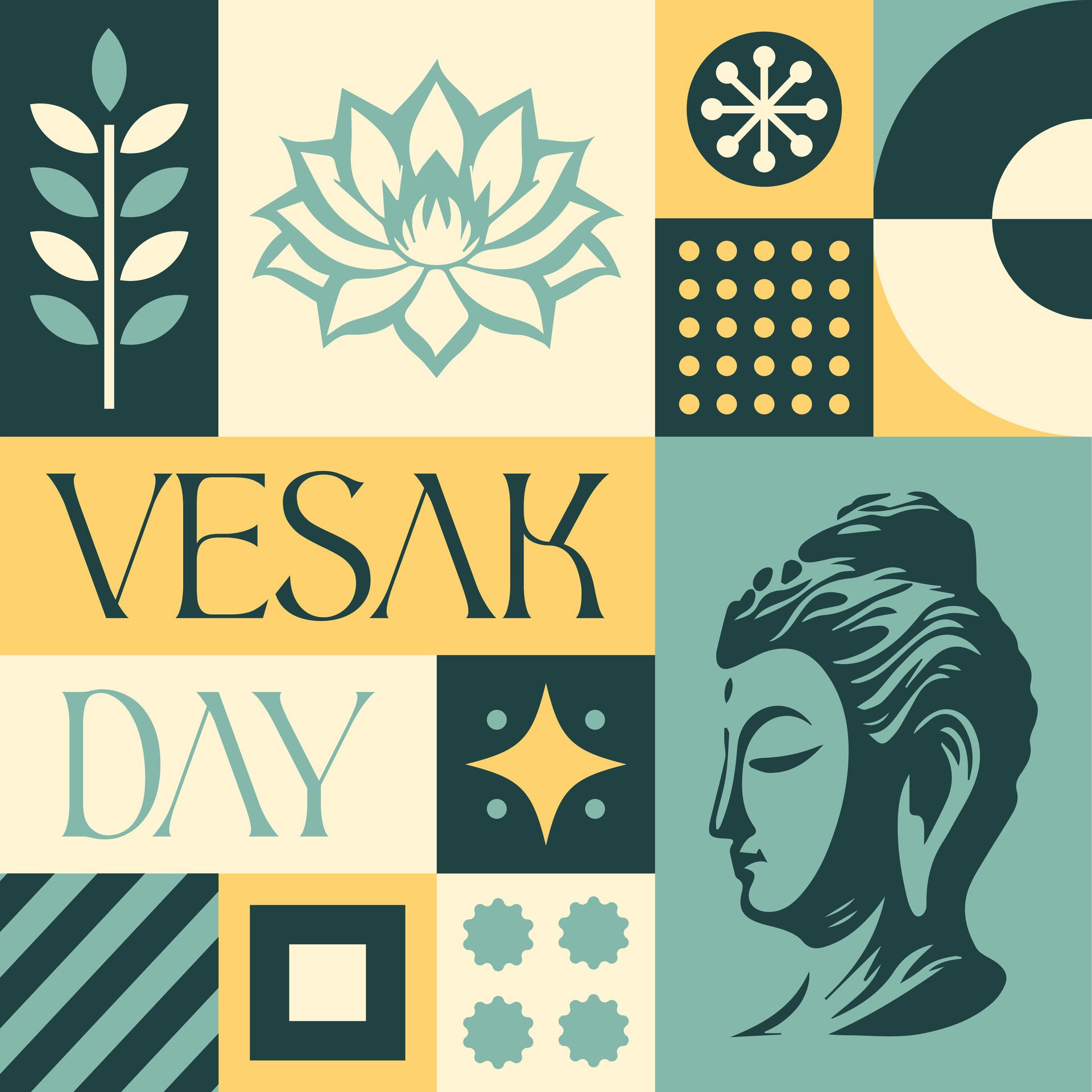 Happy Vesak Day Pray seamless pattern in scandinavian style postcard with Retro clean concept design Free Vector