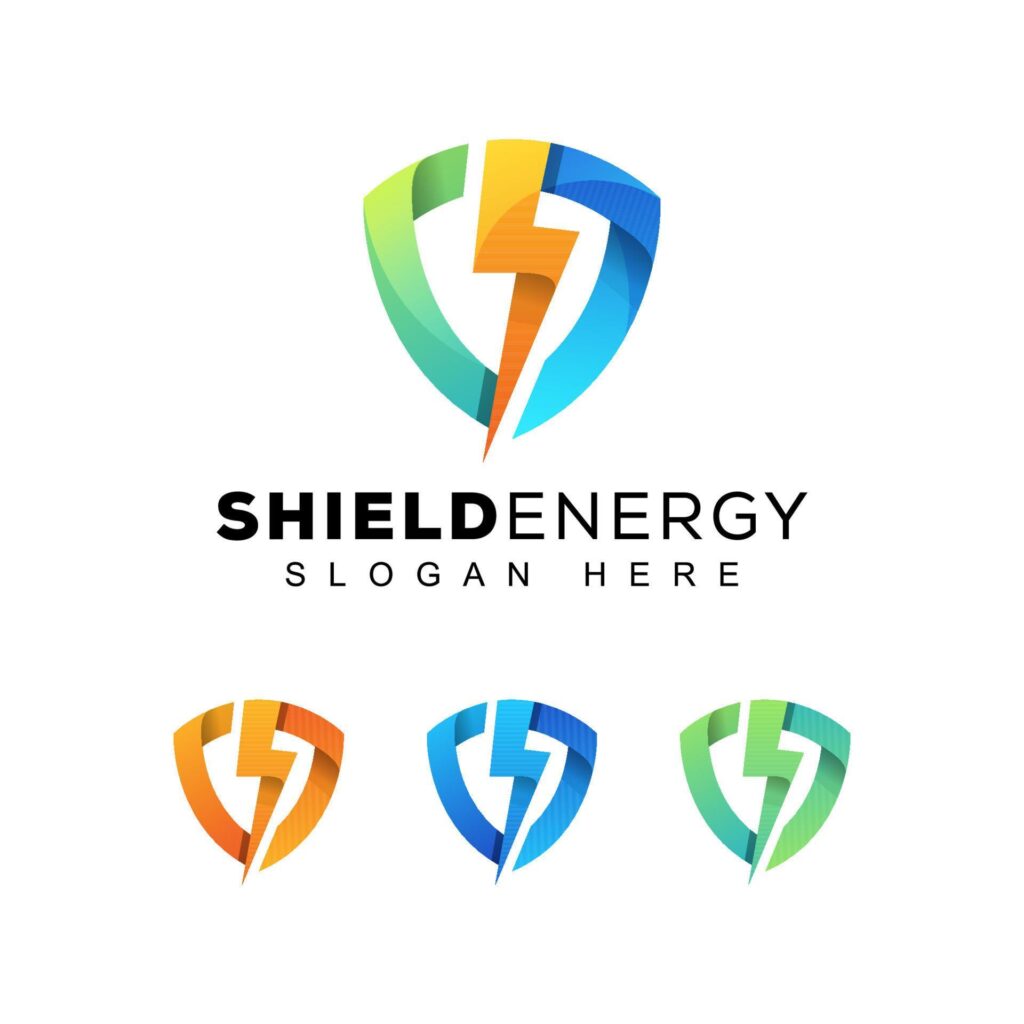 modern colorful shield or secure energy logo, thunderbolt icon design vector template Stock Free