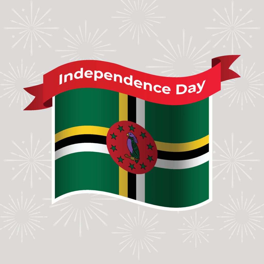 Dominica Wavy Flag Independence Day Banner Background Free Vector