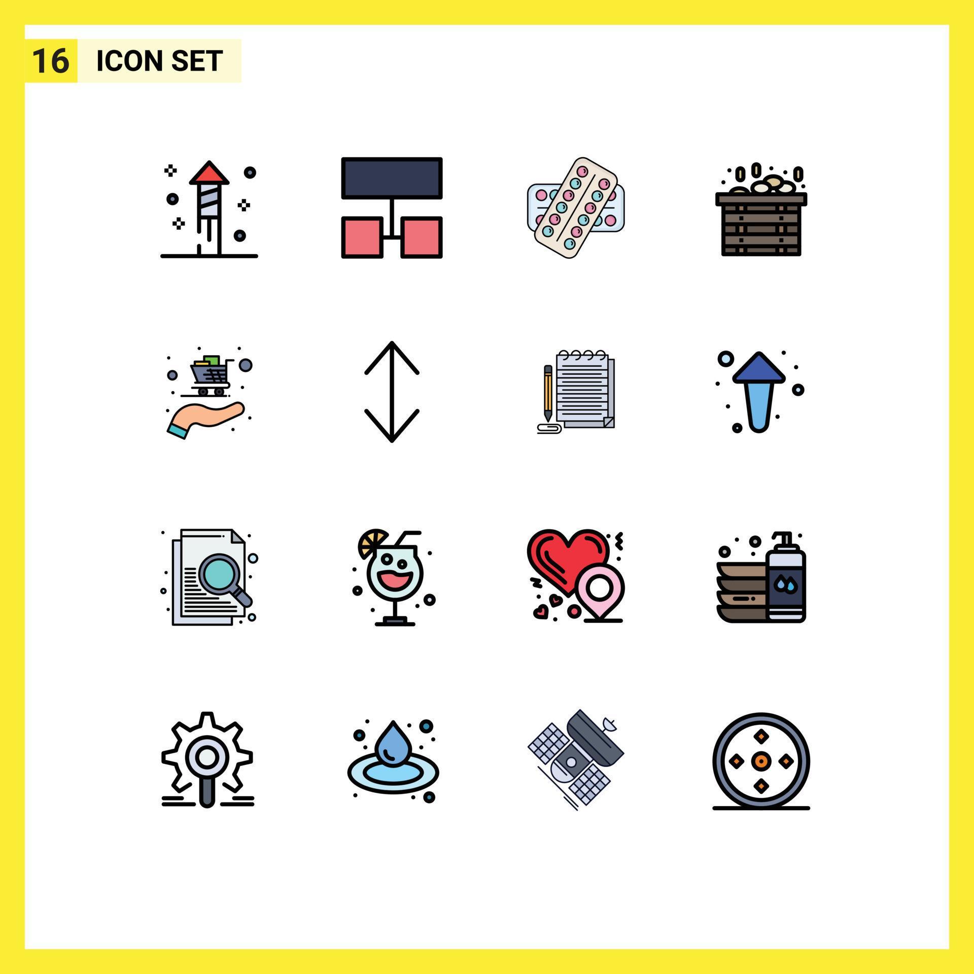 16 Thematic Vector Flat Color Filled Lines and Editable Symbols of arrow cart drugs buy sauna Editable Creative Vector Design Elements Stock Free