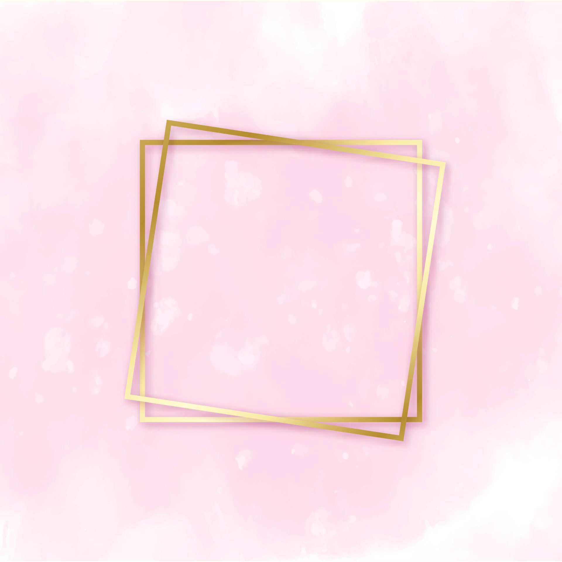 Abstract pink water color brush with rectangle geometric frame gold color, beauty and fashion background concept Free Vector