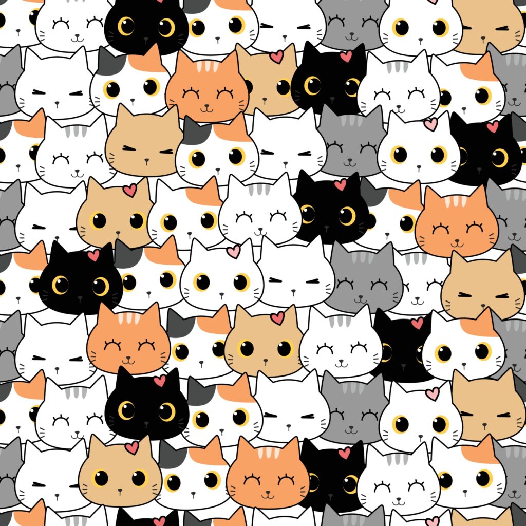 Cute cat kitten head cartoon doodle seamless pattern Free Vector