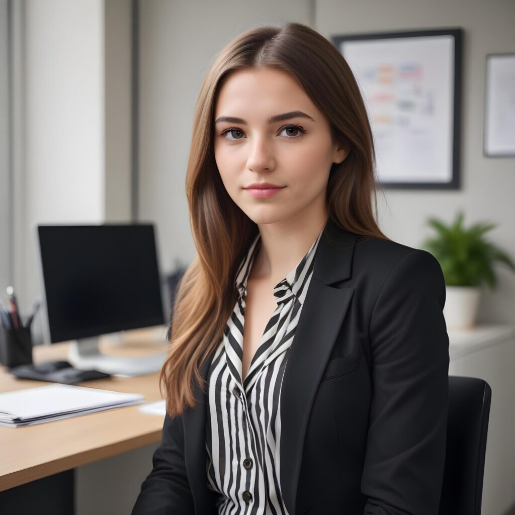 Portrait of a beautiful young business woman in the office Stock Free