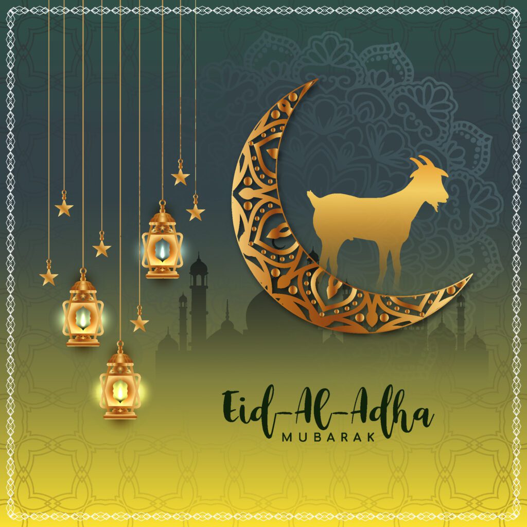 Elegant Eid Al Adha mubarak cultural Islamic festival background Free Vector