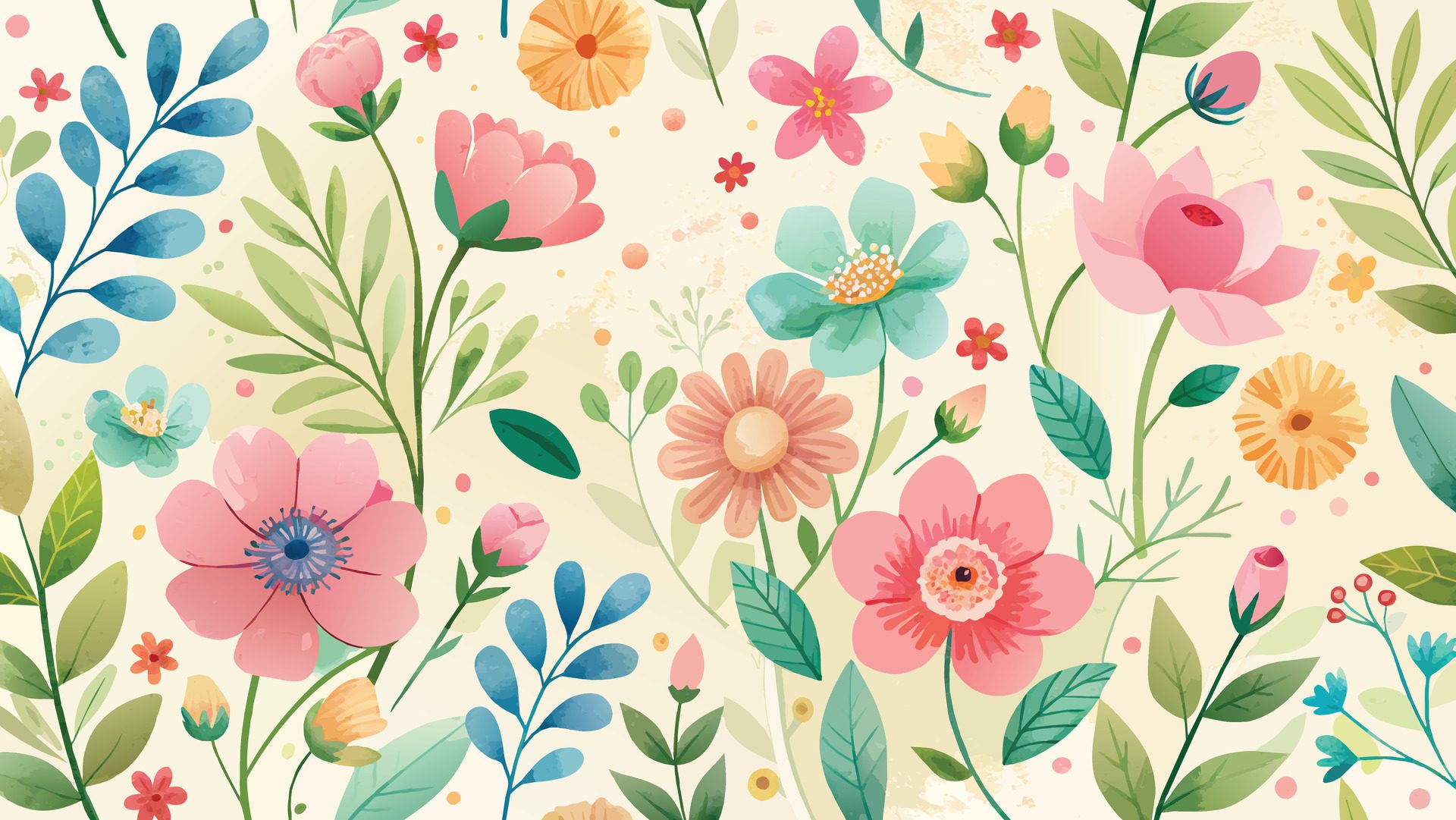 Seamless floral pattern with colorful flowers and leaves. Vector Free Vector