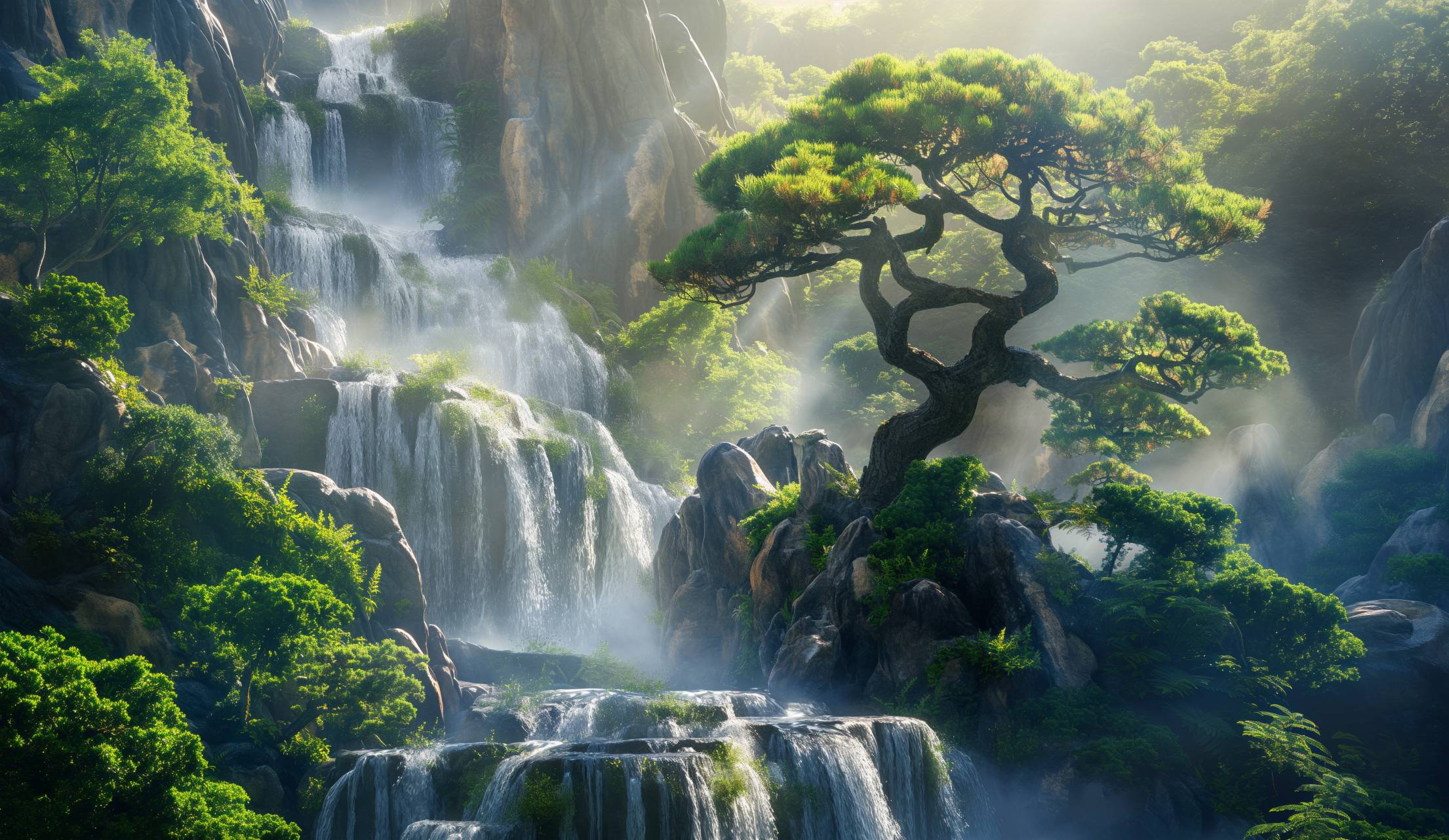 Fantasy Waterfalls in Japanese Nature Stock Free