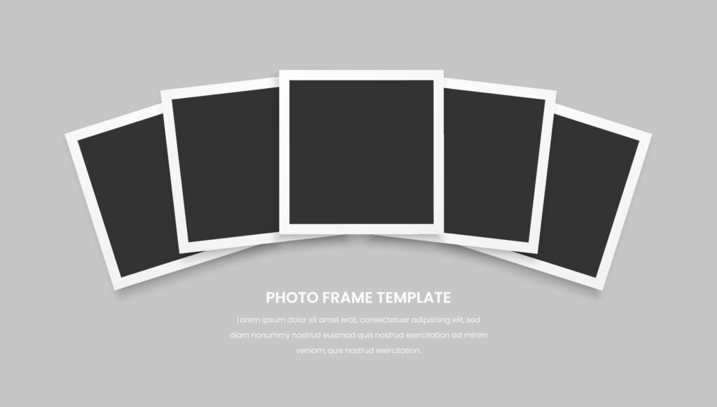 five photo frames on gray background design Free Vector