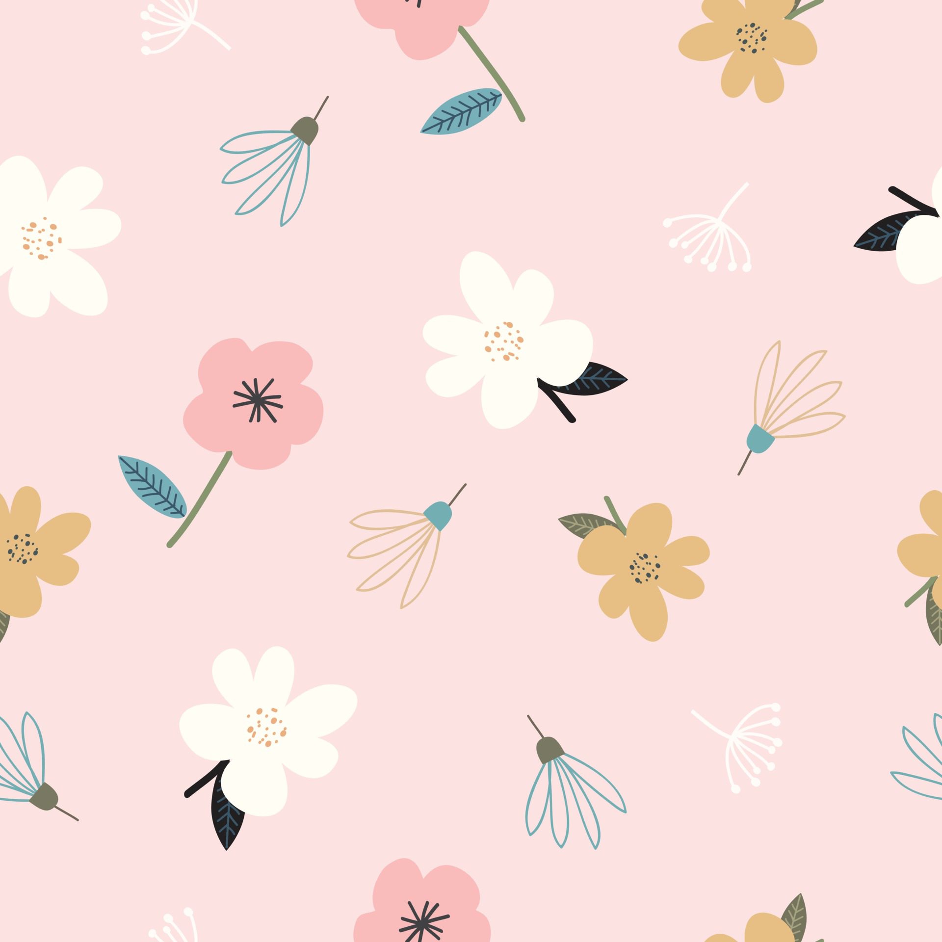 Seamless cute hand drawn pastel floral pattern background Free Vector