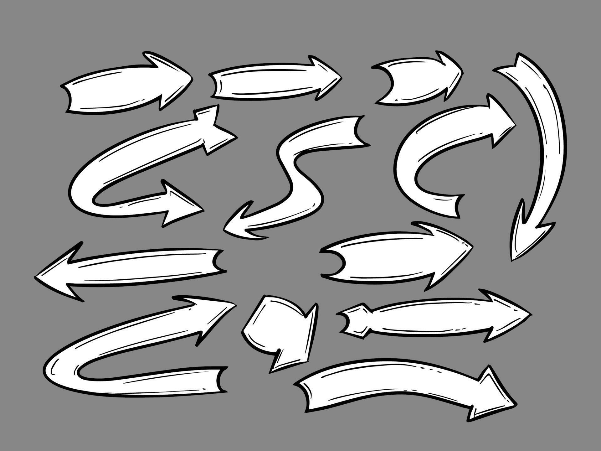 Hand drawn doodle art curved arrow modern set Stock Free