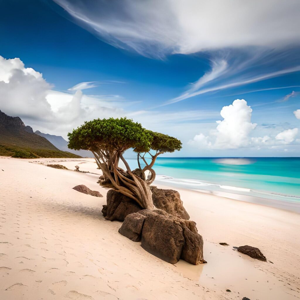 Exotic trees on the beach of Socotra Island, Pro Photo Stock Free