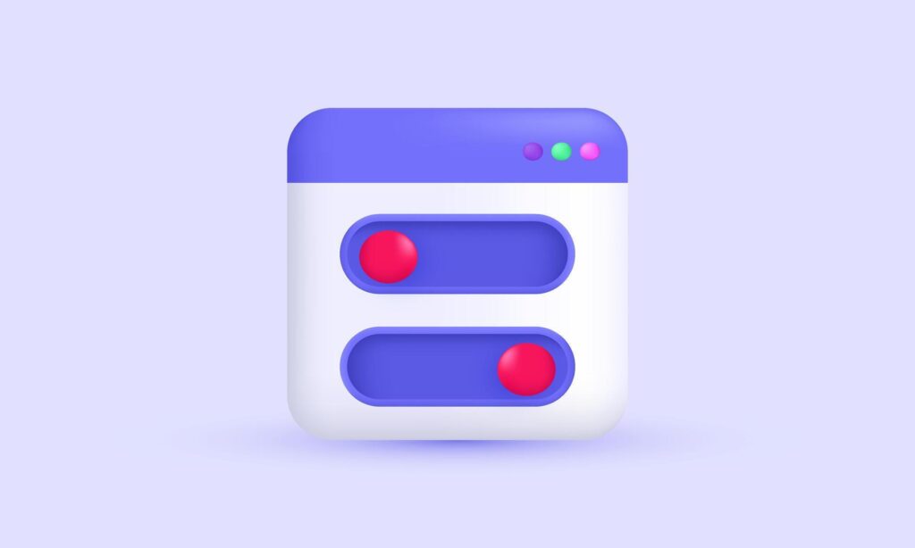 3d realistic icon purple on off buttons switch browser design Stock Free