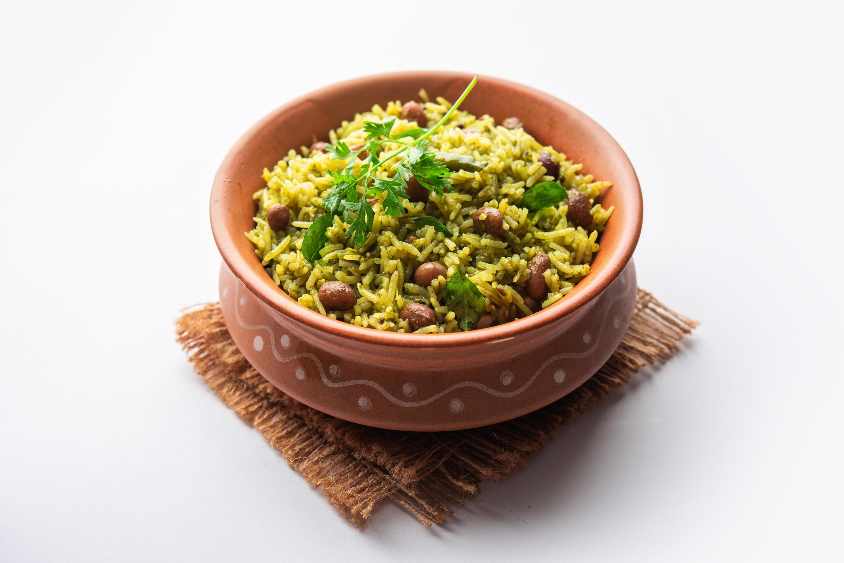 Palak khichdi is a one pot nutritious meal of mung lentils and rice with spinach, Indian food Stock Free