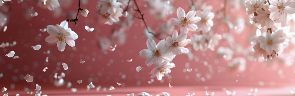 White Cherry Blossoms Falling on Pink Background Stock Free