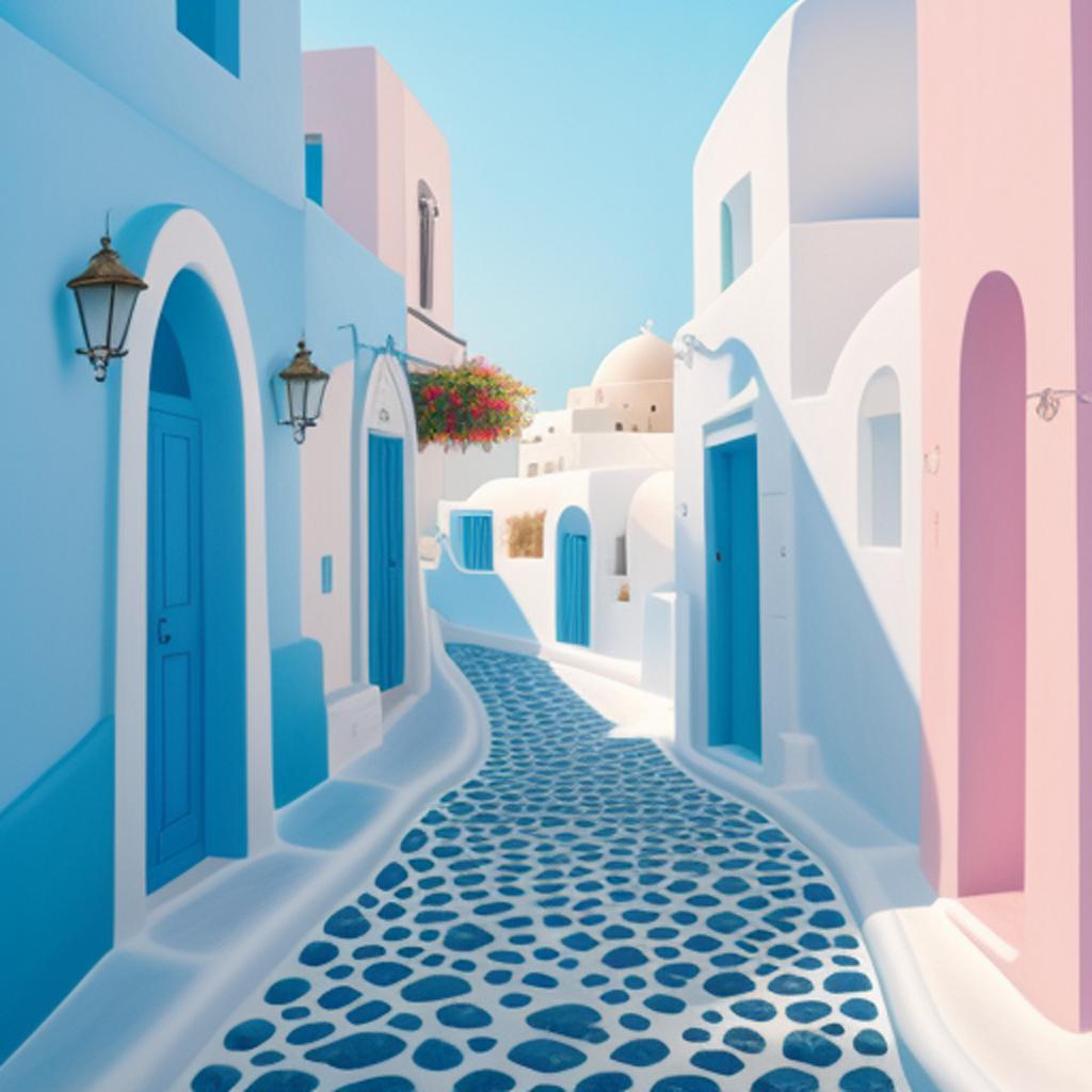 Background, Pastel blue, Santorini by @ai_generated