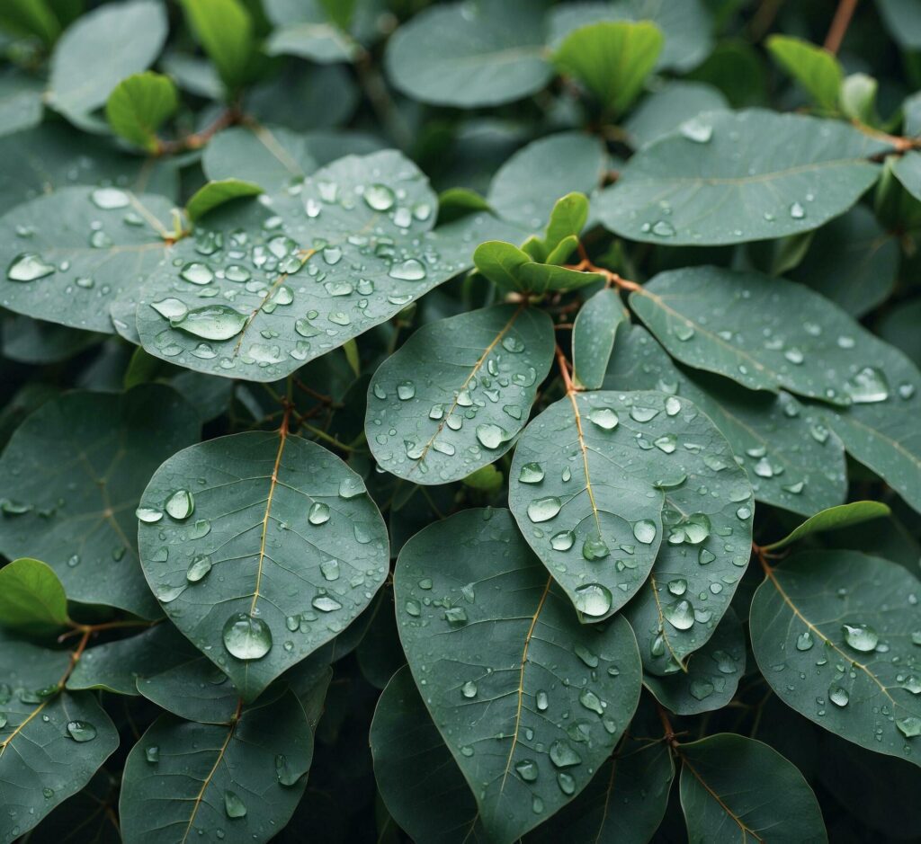 Green leaves with water drops close-up. Beautiful natural background. Free Photo