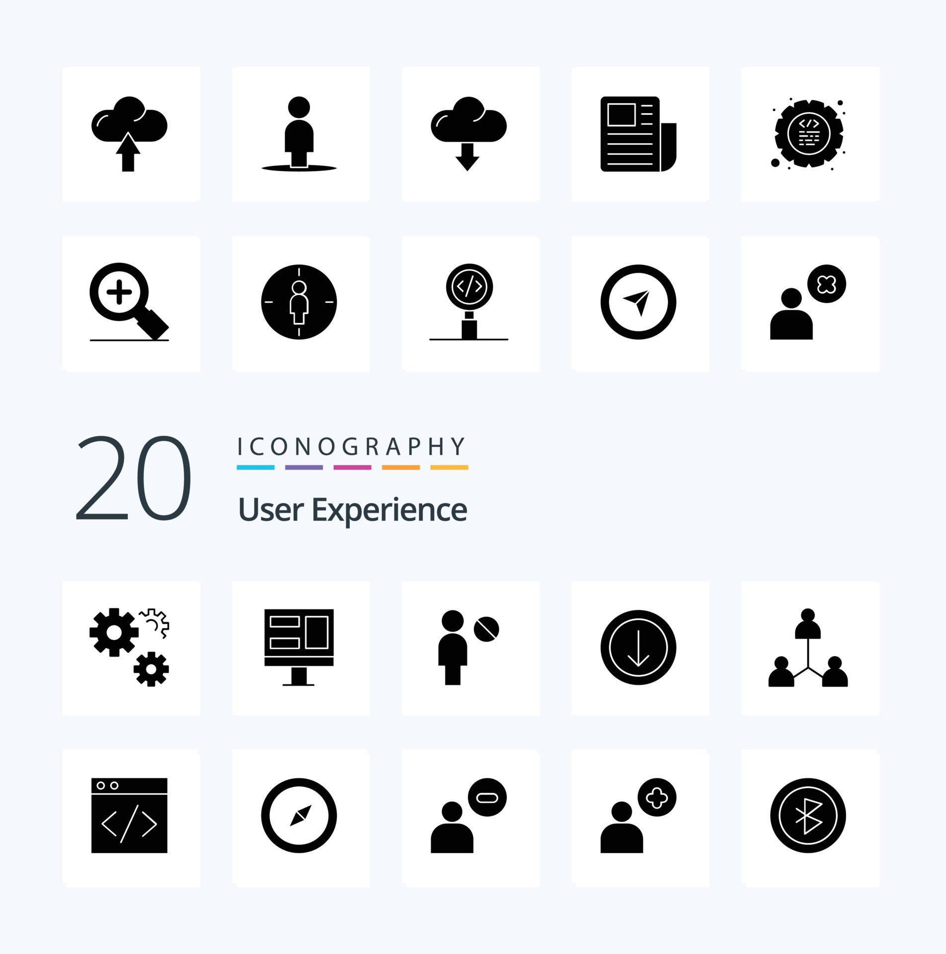 20 User Experience Solid Glyph icon Pack like download arrow window profile Stock Free