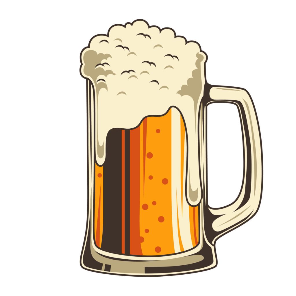 beer mug illustration retro cartoon style on white background, element for poster, clipart, embem, logo Free Vector