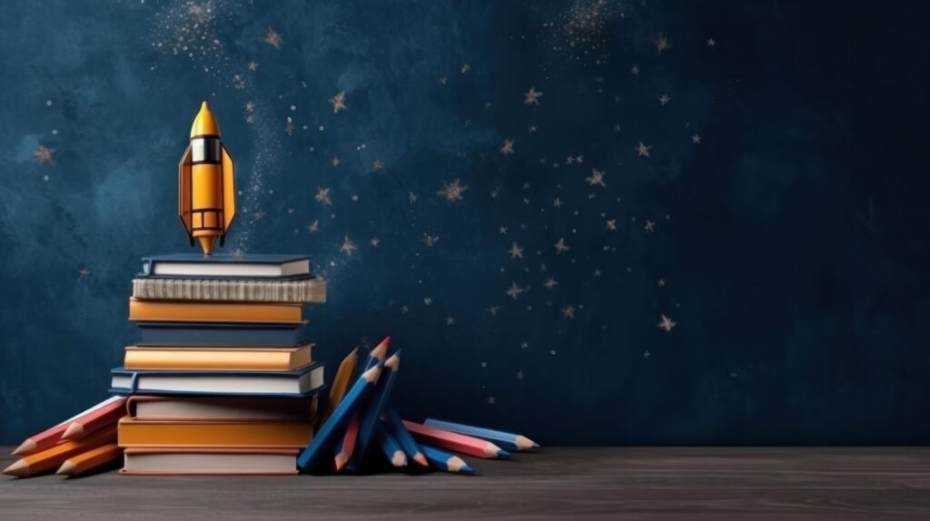 Books and rocket. Education concept. Illustration Stock Free