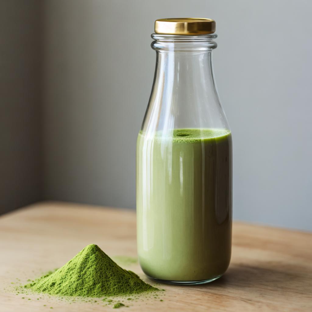 Glass bottle with matcha by @ai_generated