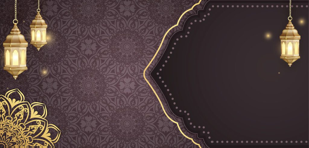 Islamic Horizontal Banner background with arabic lantern and oriental pattern Free Vector