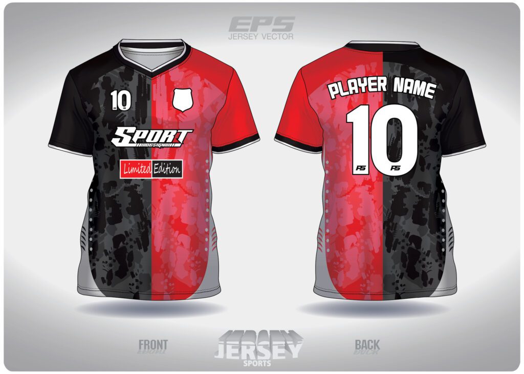 EPS jersey sports shirt .red black oil paint pattern design, illustration, textile background for V-neck sports t-shirt, football jersey shirt Free Vector