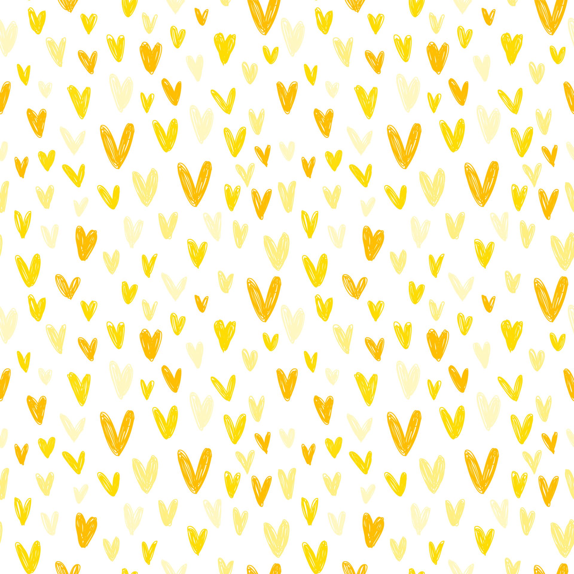 Yellow hearts on a white background. Hand drawn vector. Seamless pattern. Valentine’s Day background. Wrapping paper pattern. Free Vector and Free SVG