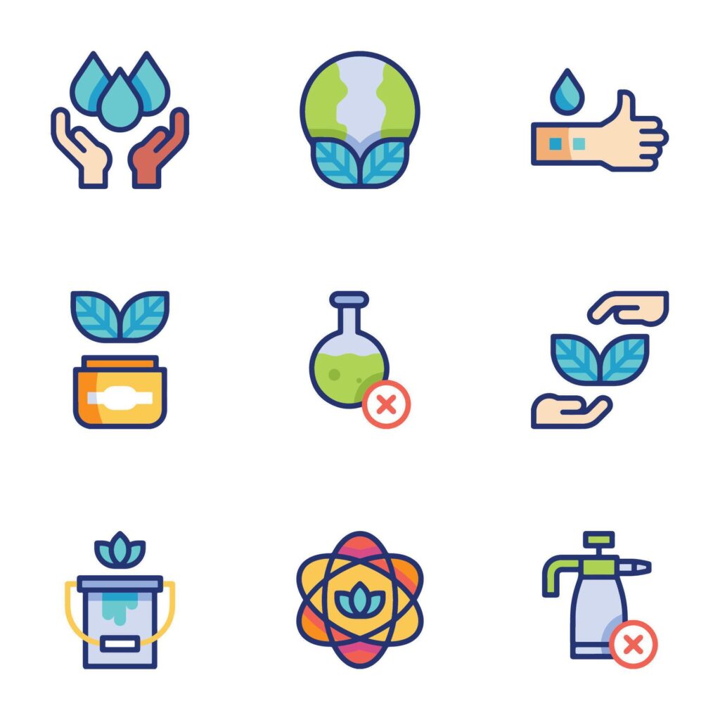 A set of organic skincare icons and badges in a trendy linear style Stock Free