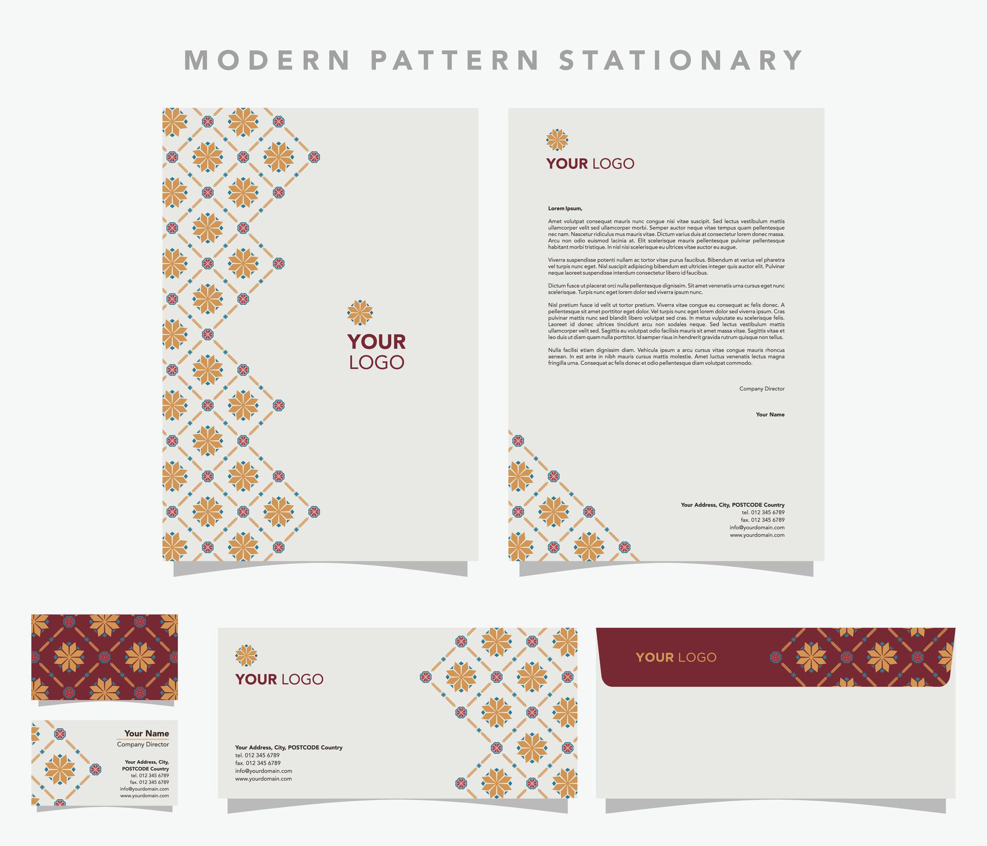 Modern Pattern Stationery Set Free Vector