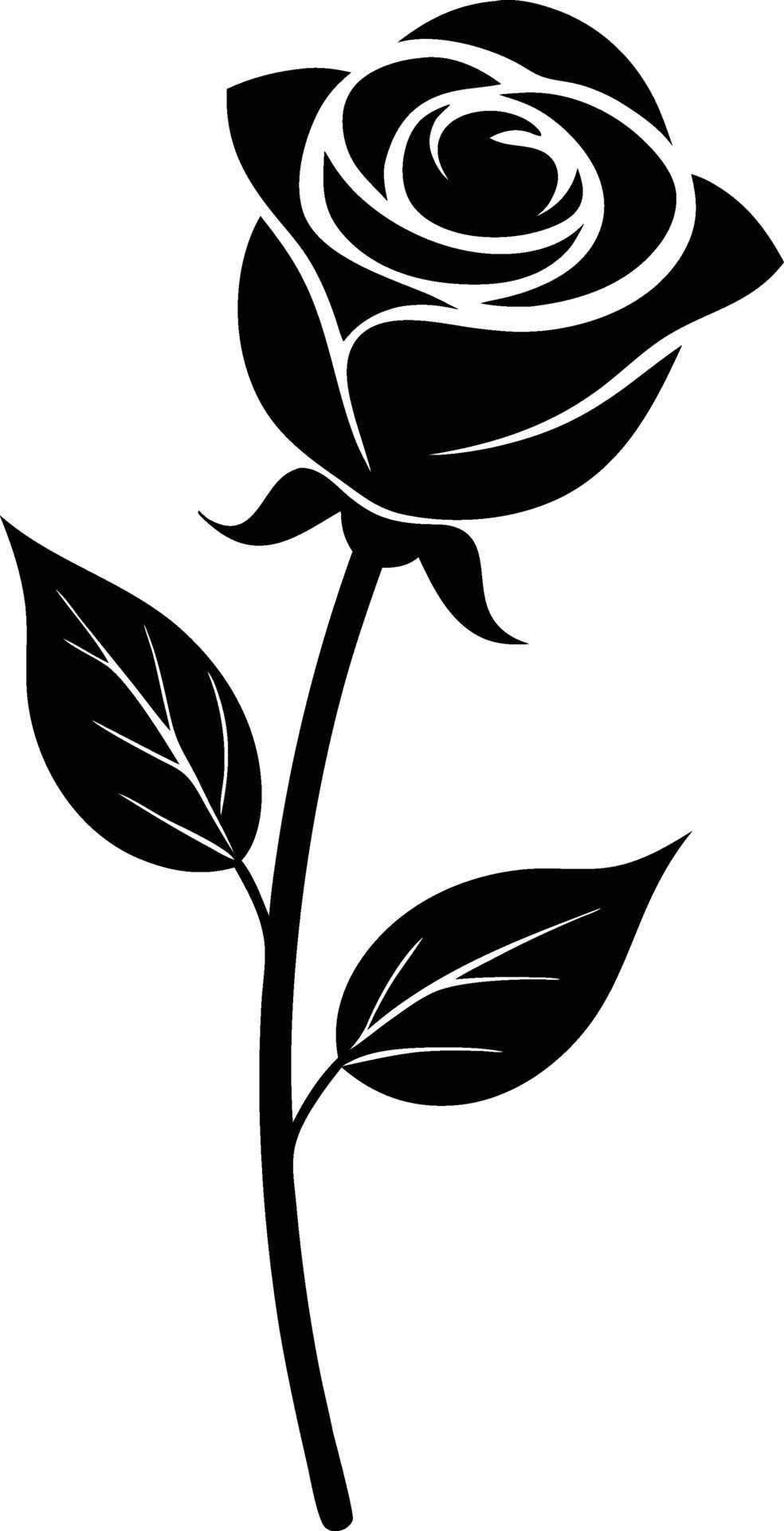 Elegant black rose stencil clipart for artistic designs. AI-generated. Free Vector