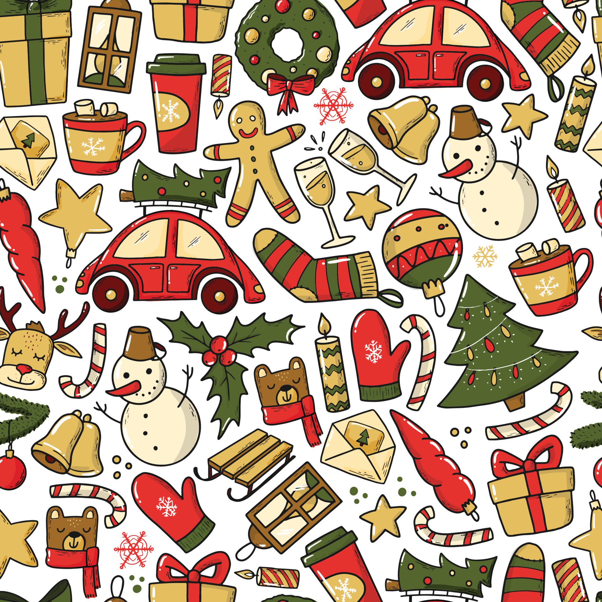 christmas seamless pattern with doodles Free Vector