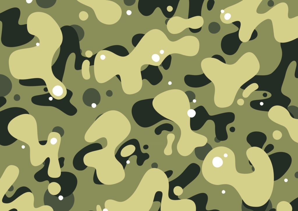 Green camouflage pattern, editable eps vector. Cartoon camo design in jungle colors, fashion texture, streetwear graphics. Free Vector