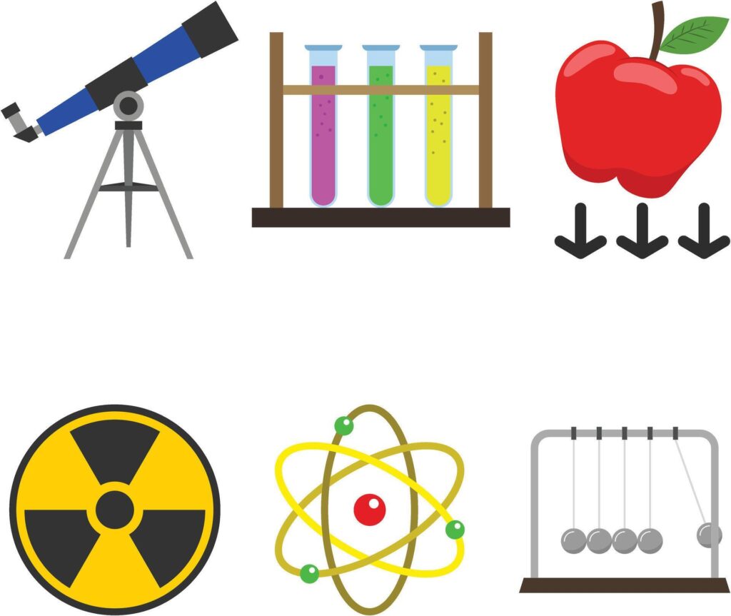 School subject icons – English, Art, Math, Geography, Physical Education, History, Science, Information Technology and Music Stock Free