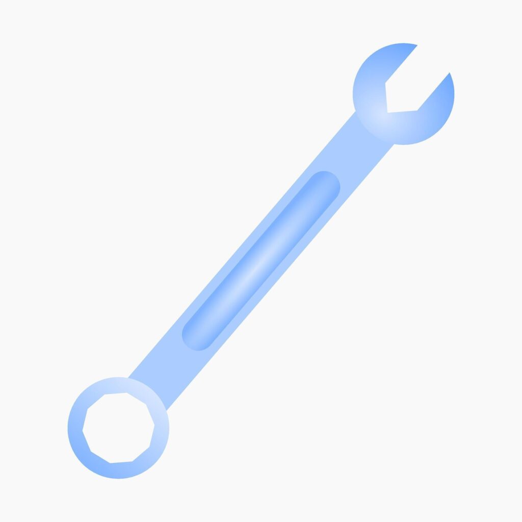 Blue wrench icon in cartoon 3d style isolated on white background. 3d wrenches design. Stock Free