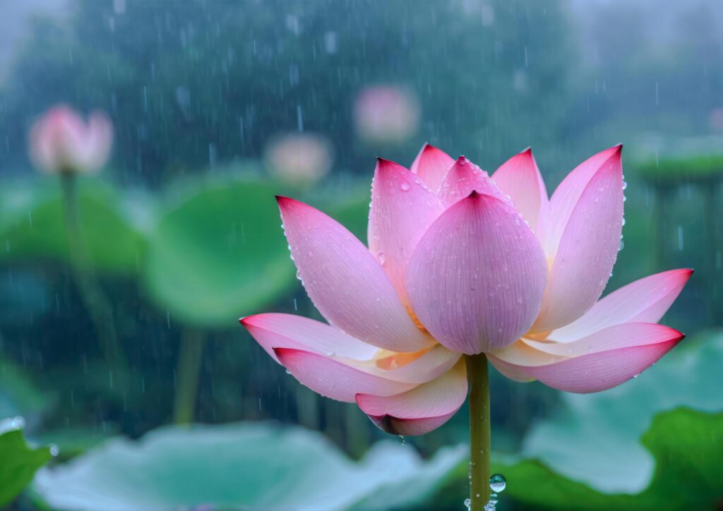 Pink Lotus Blossoms in a Garden Pond Free Photo